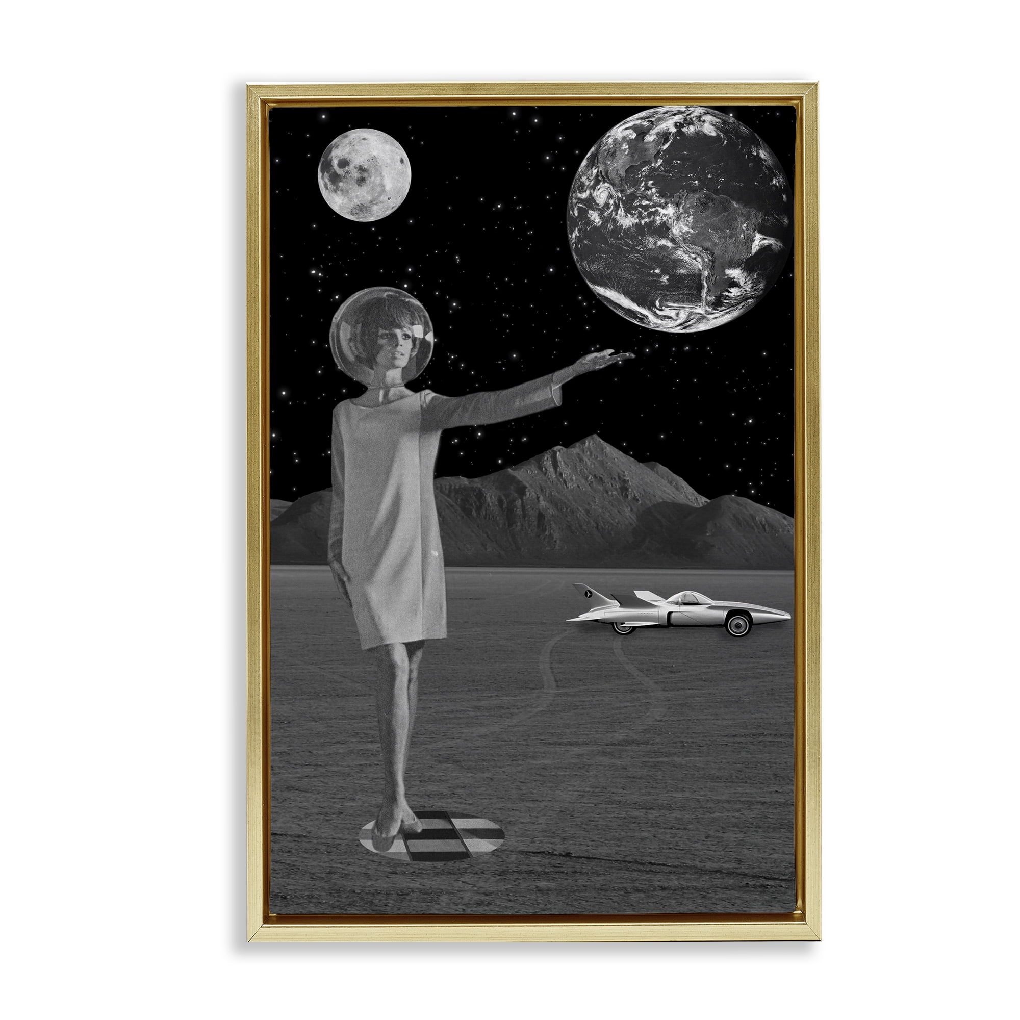 On A Mission Retro Space Gold Framed Floater Canvas Wall Art, design by Elo Marc