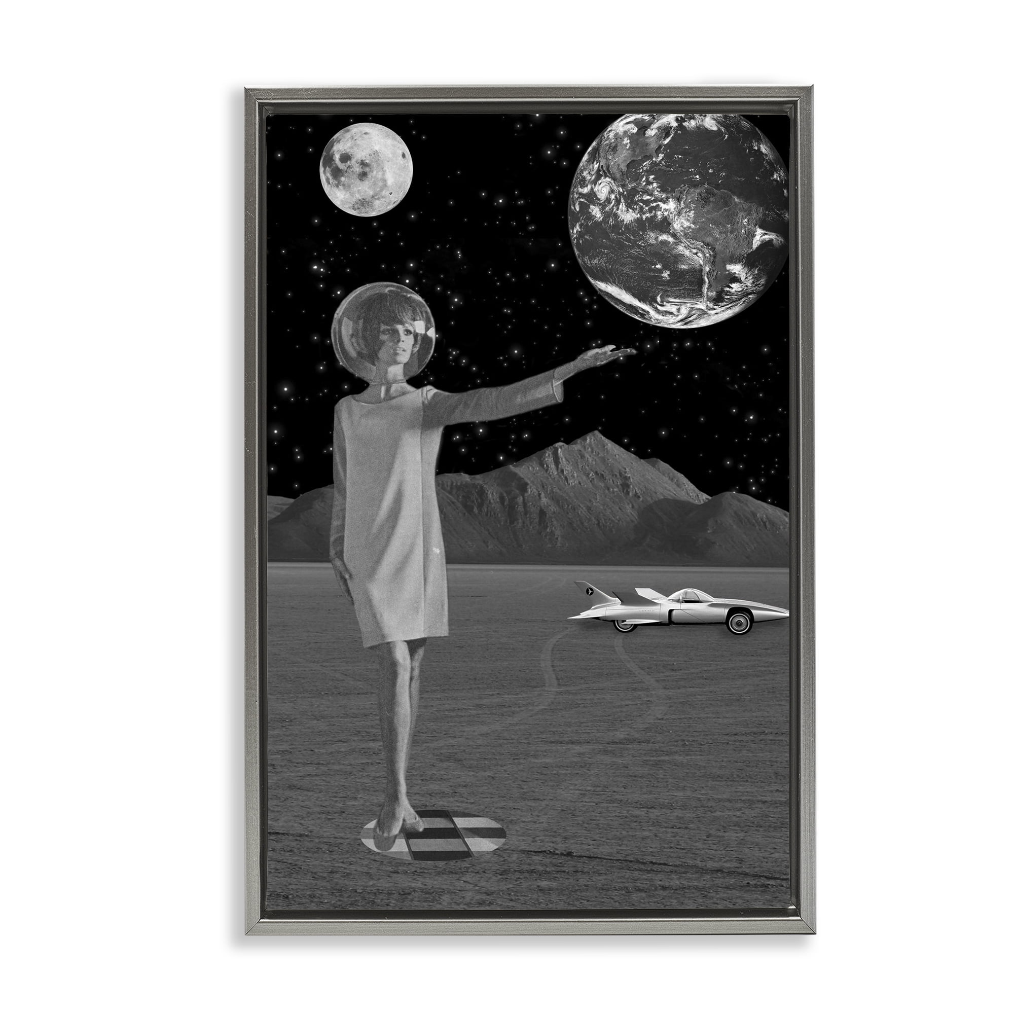 On A Mission Retro Space Gray Framed Floater Canvas Wall Art, design by Elo Marc