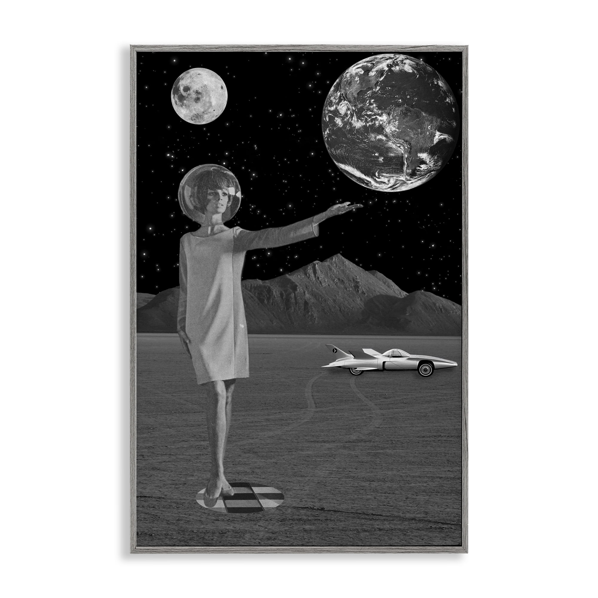 On A Mission Retro Space Gray Framed Giclee Art, design by Elo Marc