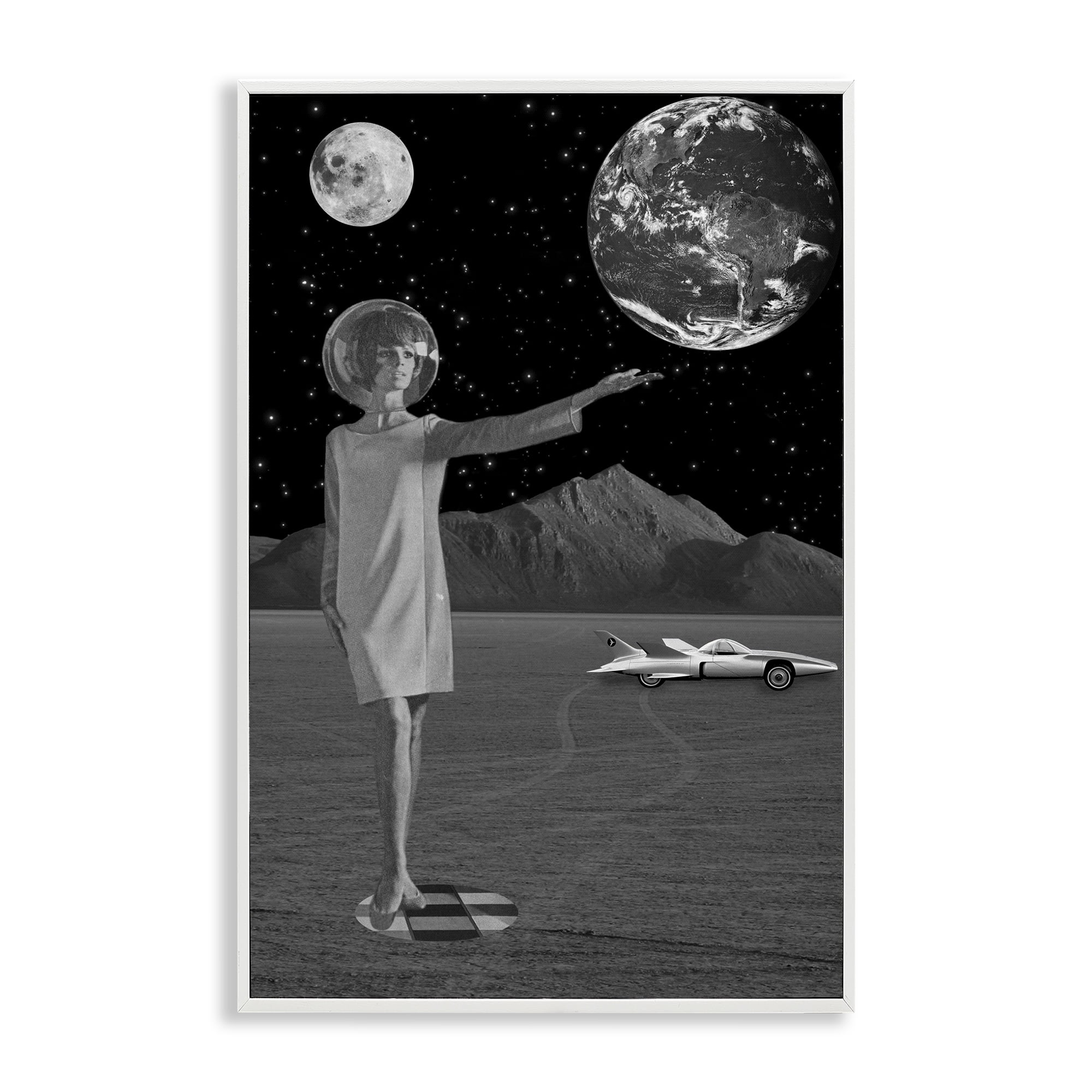 On A Mission Retro Space White Framed Giclee Art, design by Elo Marc