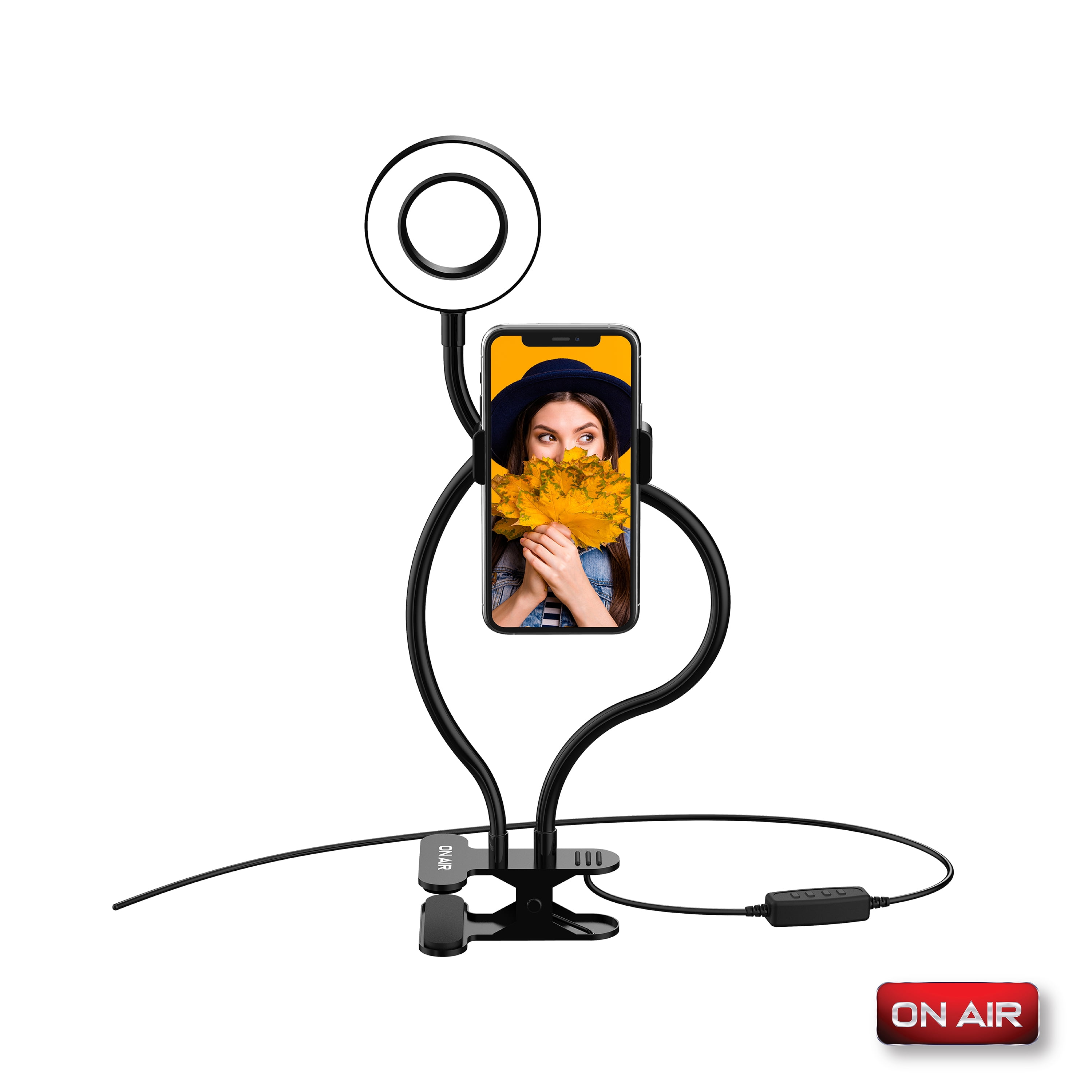 On Air Flex Duo - 3.5 LED Ring Light with Stand and Phone Holder, Two Flexible Arms, Multi-Color