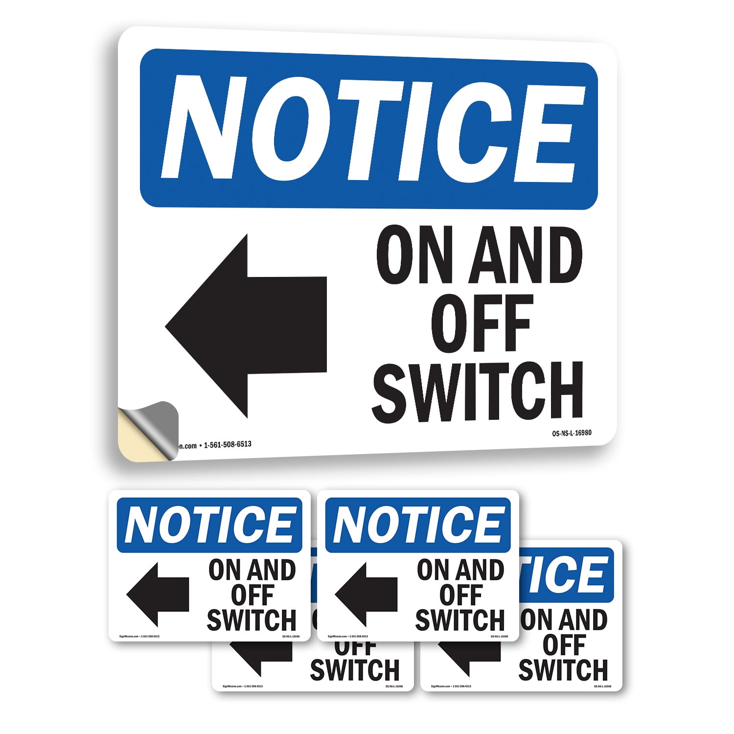 On And Off Switch With Symbol OSHA Notice Vinyl Decal Label 18 Inch x ...