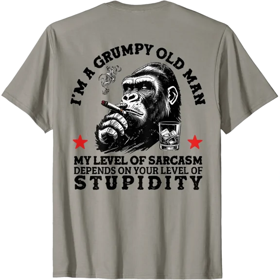 (On Back) Grumpy Old Man - My Level of Sarcasm Funny Monkey T-Shirt, Unisex T-Shirt