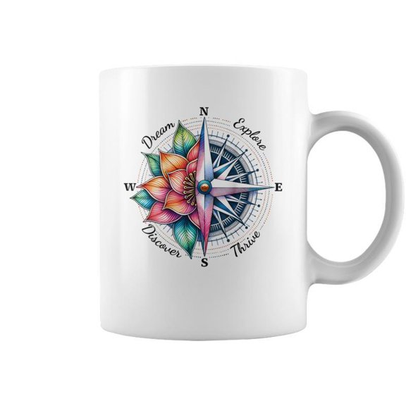 On Back Traveler Compass Dream Explore Discover Adventure Coffee Mugs