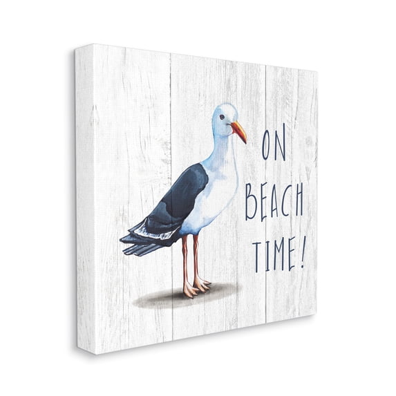 On Beach Time Phrase Nautical Seagull Rustic Bird Animals & Insects Gallery-Wrapped Canvas Print Wall Art, 17x17