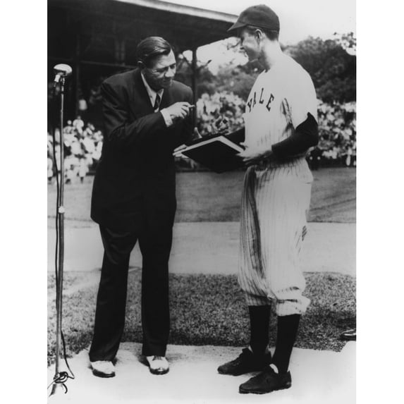 On Behalf Of Yale University Yale Baseball Captain George Bush Accepts The Manuscript Of The Babe Ruth Story His