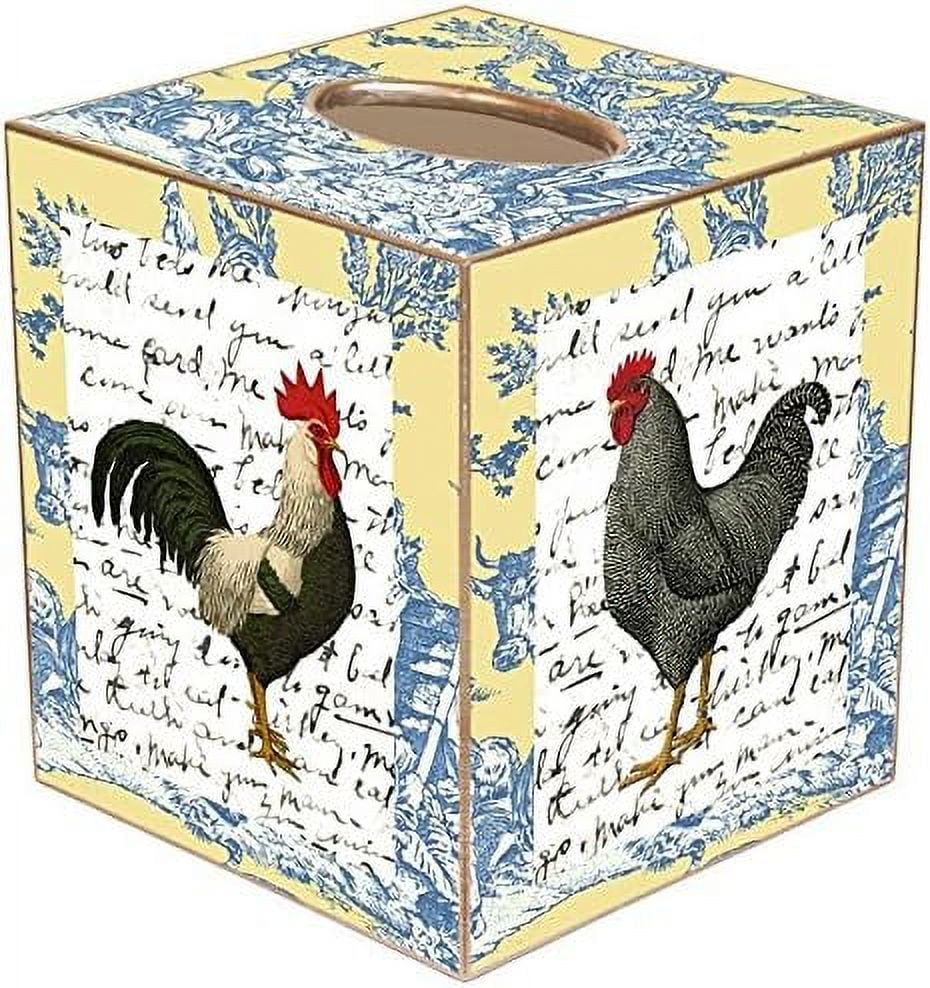 On Blue And Yellow Toile Paper Mache Tissue Box Cover