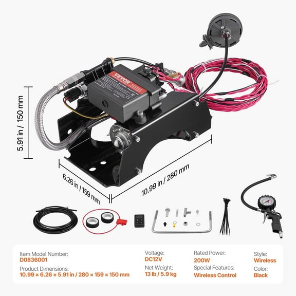 On-Board 12V Air Compressor System with Wireless Remote Control - 100PSI High Pressure, Fast Inflation