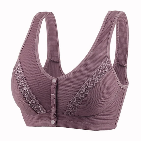 Aofany Women's Front Button No Steel Ring Lactation Bra Back Adjustment Yoga Running Bra Purple S