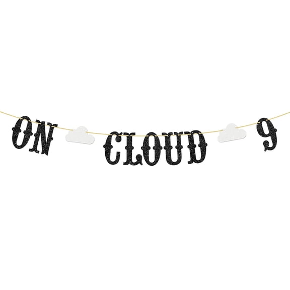 On Cloud 9 Banner Happy 9th Birthday Party Banner Supplies Kid's Nine Birthday Party Decorations Black Glitter