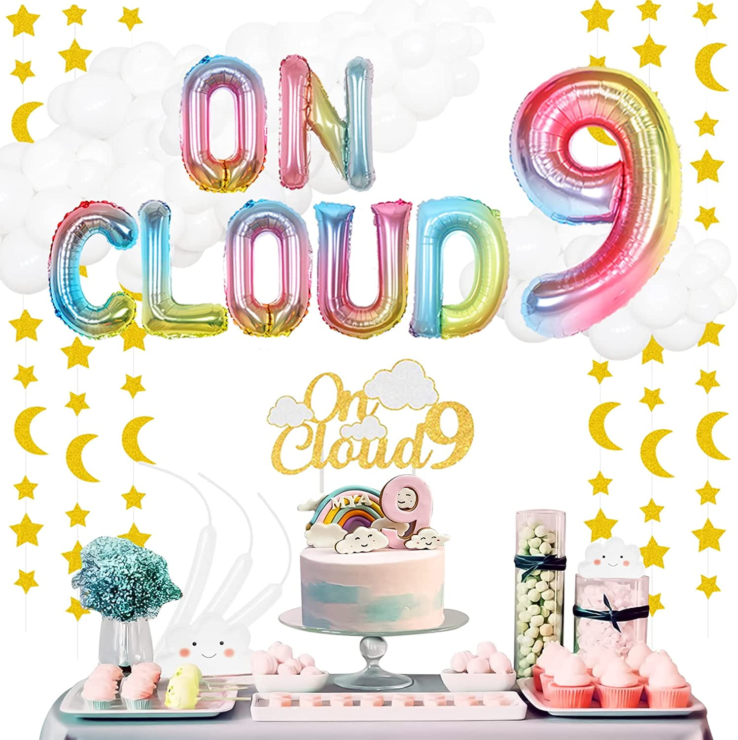 On Cloud 9 Birthday Decoration for Girls Rainbow 9th Birthday Party