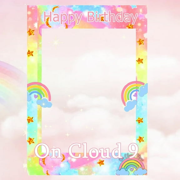 On Cloud 9 Birthday Party Comparison Photo Frame Prop - Vertical Rainbow Cloud Children's Birthday Party Decoration