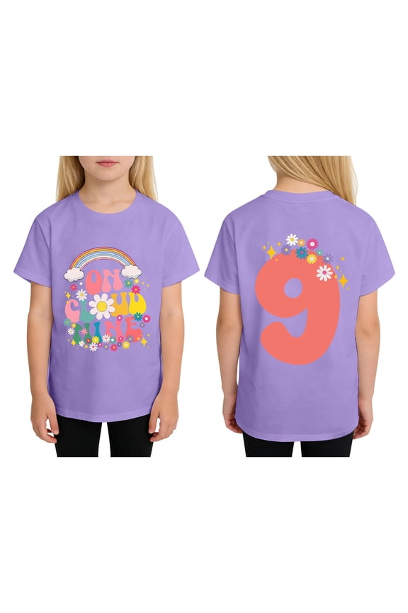 On Cloud Nine Birthday Girls Birthday T-Shirt Color Purple Size 8-9 Years