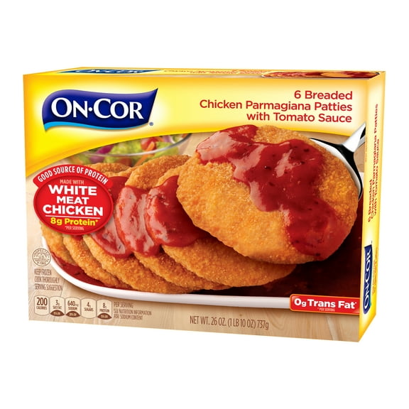 On-Cor Breaded Chicken Parmagiana with Tomato Sauce, Regular 26 Ounce Package Meal, (Frozen)