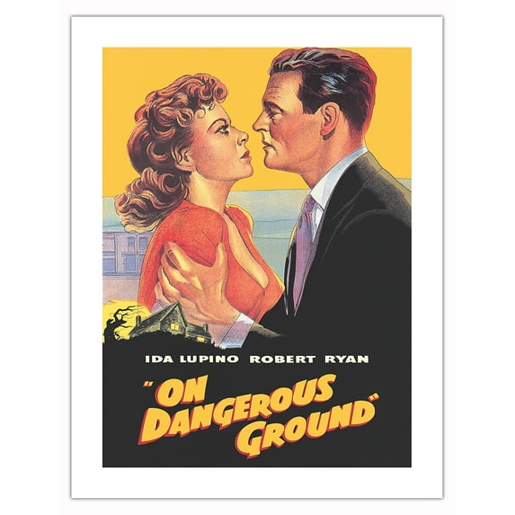 On Dangerous Ground - Starring Ida Lupino Robert Ryan - Vintage Film Noir Movie Poster c.1952 - Bamboo Fine Art 290gsm Paper (Unframed) 17x22in
