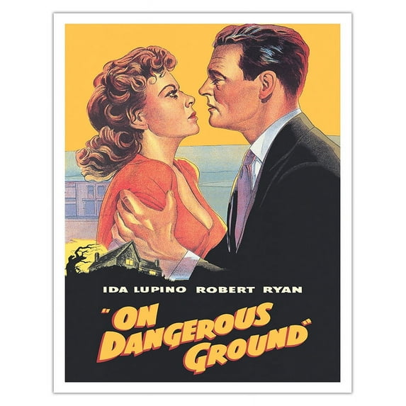 On Dangerous Ground - Starring Ida Lupino Robert Ryan - Vintage Film Noir Movie Poster c.1952 - Fine Art Matte Paper Print (Unframed) 11x14in