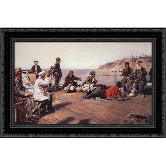 On Deck 24x17 Black Ornate Wood Framed Canvas Art by Makovsky, Vladimir