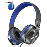 On-Ear Headphones with Microphone, Lightweight Folding Stereo Bass Headset with 1.5M Tangle Free Cord, Portable Wired Headphones for Smartphone Laptop Computer MP3/4 Black+Blue
