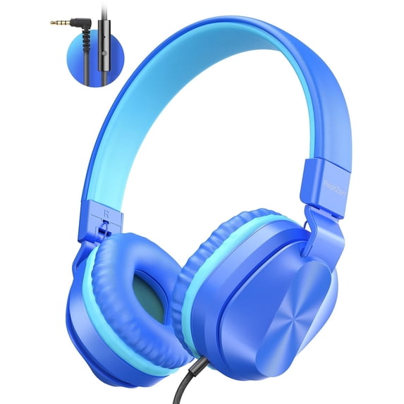 On-Ear Headphones with Microphone, Lightweight Folding Stereo Bass Headphones with 1.5M Tangle Free Cord, Blue & Green