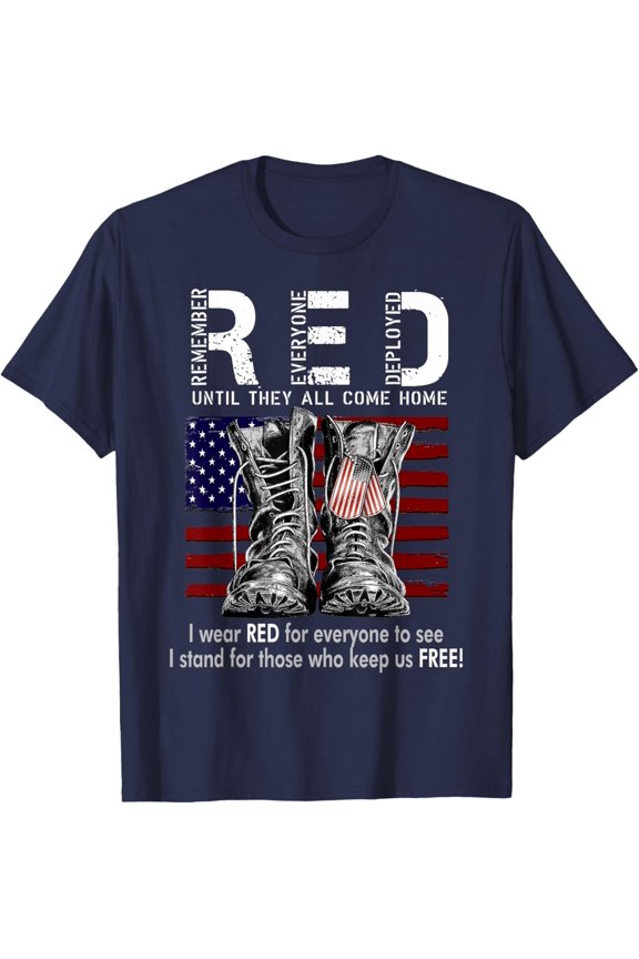 On Friday We Wear Red Military R.E.D Friday Military Remember Everyone Deployed Unisex-Adults US Flag T-Shirt Black Small Classic Fit Short Sleeve
