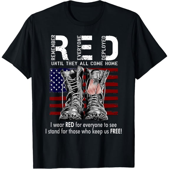 On Friday We Wear Red Military R.E.D Friday Military Remember Everyone Deployed Unisex-Adults US Flag T-Shirt Black Small Classic Fit Short Sleeve