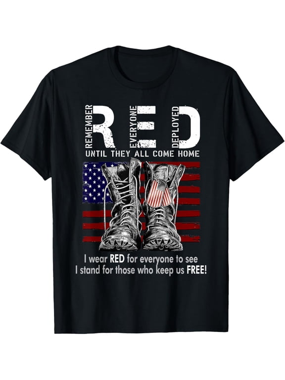 On Friday We Wear Red Military R.E.D Friday Military Remember Everyone Deployed Unisex-Adults US Flag T-Shirt Black Small Classic Fit Short Sleeve
