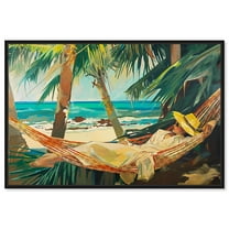 On Her Hammock Canvas Glam Beach Wall Art by Art Remedy, Black Frame, 15" x 10"