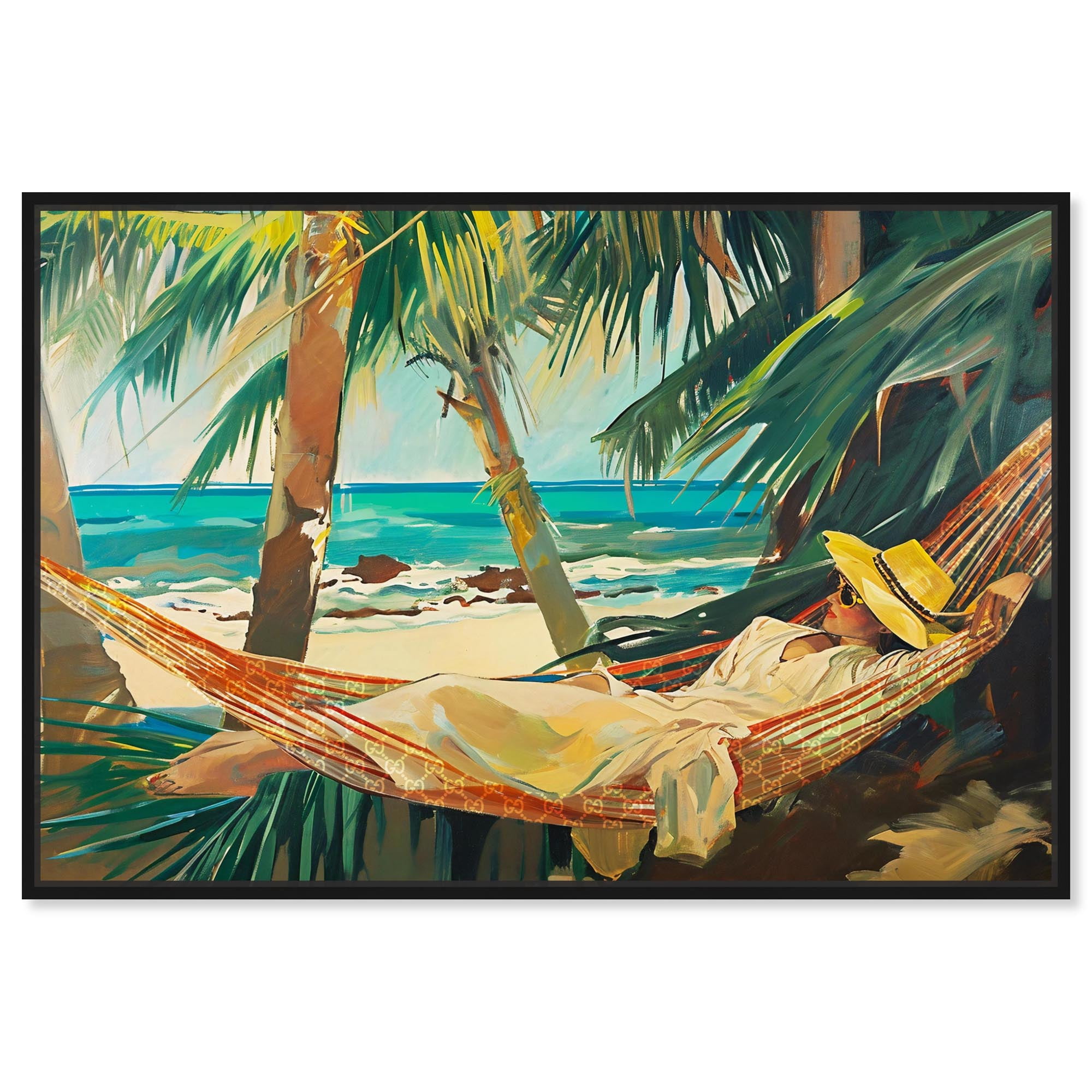 On Her Hammock Canvas Glam Beach Wall Art by Art Remedy, Black Frame ...