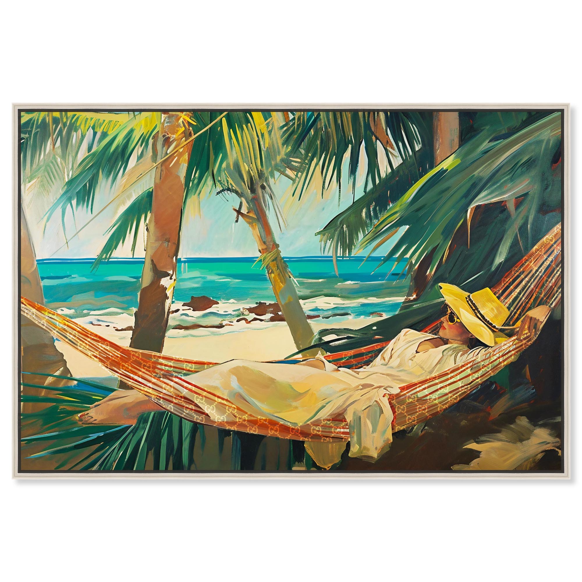 On Her Hammock Canvas Glam Beach Wall Art by Art Remedy, Silver Frame ...
