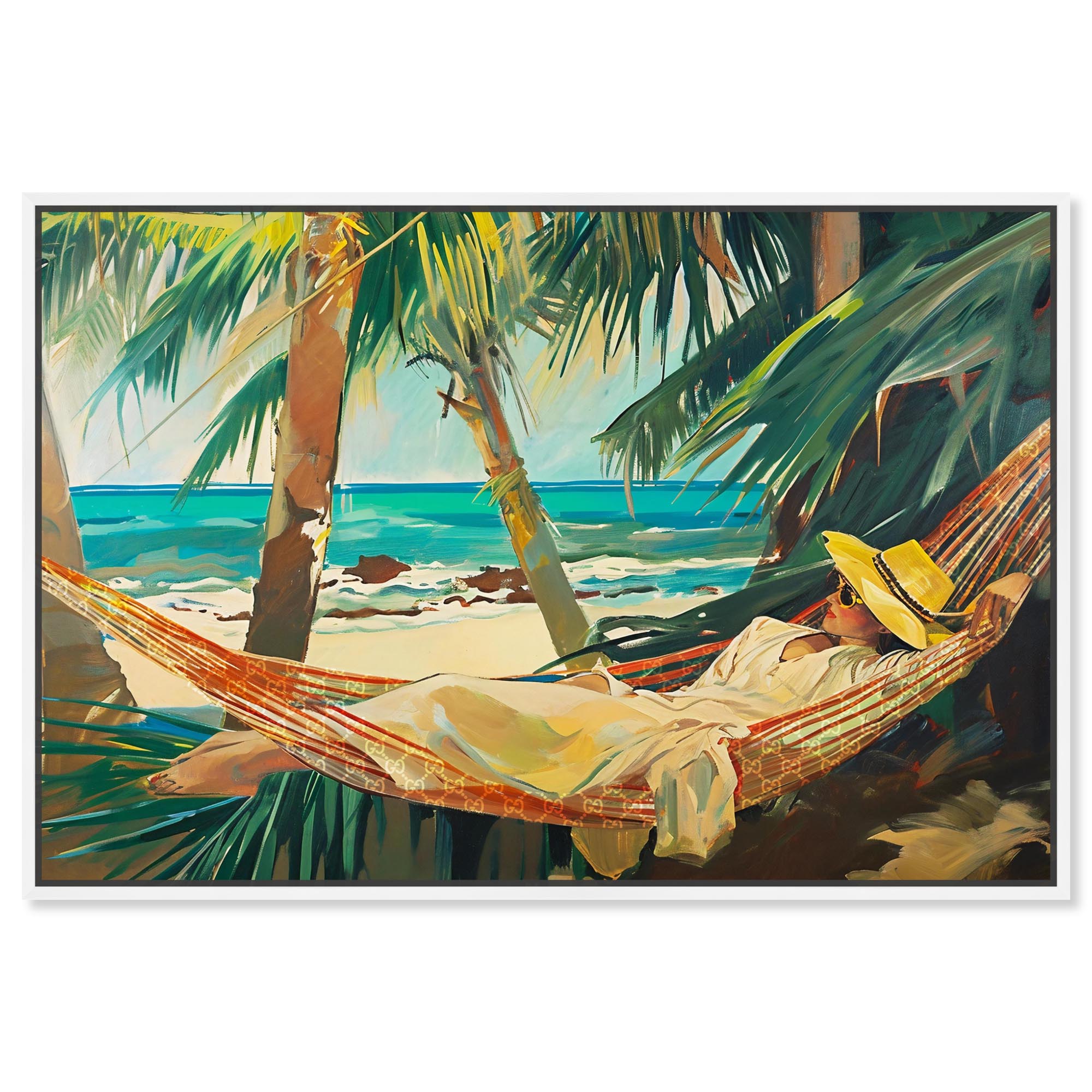 On Her Hammock Canvas Glam Beach Wall Art by Art Remedy, White Frame ...