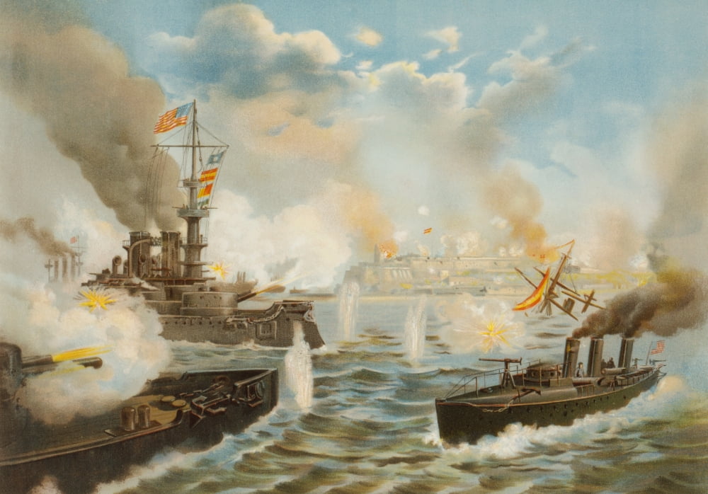 On May 12 1898 During The Spanish-American War US Navy Warships Bombard San Juan Puerto Rico Canvas Art - Ken Welsh Design Pics (17 x 11)