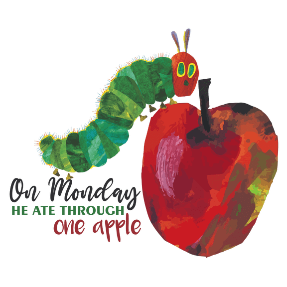 On Monday He Ate Through One Apple | Kids Bedroom Nursery Home Art The Very Hungry Caterpillar Vinyl Wall Decal Sticker - 17" x 20" Removable Fruit & Insect Decor Design Adhesive Wall Decoration