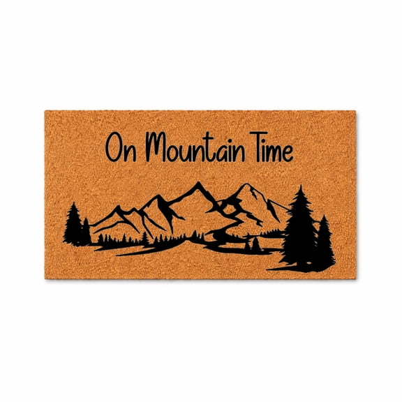 On Mountain Time Doormat, Funny Welcome Mat, Rustic Mountain Cabin Decor, Outdoor Entryway Door Mat, Housewarming Gift 5552 (16x24 inches) 5552