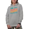thumbnail image 1 of On My Mom's Last Nerve, Son or Daughter Quote, Groovy Retro Wavy Text Merch Gift, Heather Grey Hooded Sweatshirt or Hoodie, XL, 1 of 5