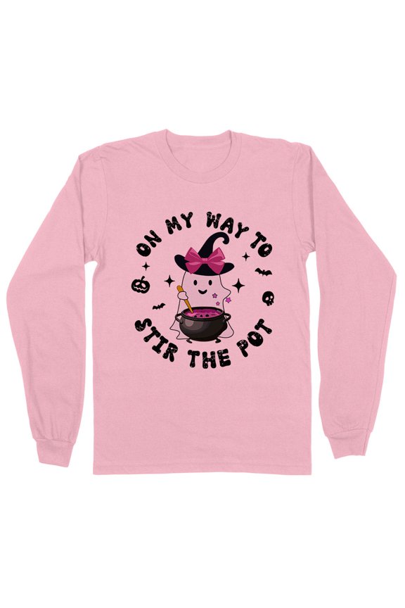 On My Way to Stir the Pot Long Sleeve Shirt Unisex Medium Pink