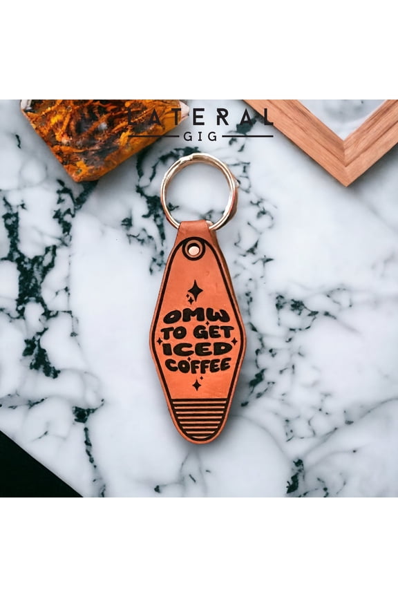 On My Way to get Coffee Leather Keychain