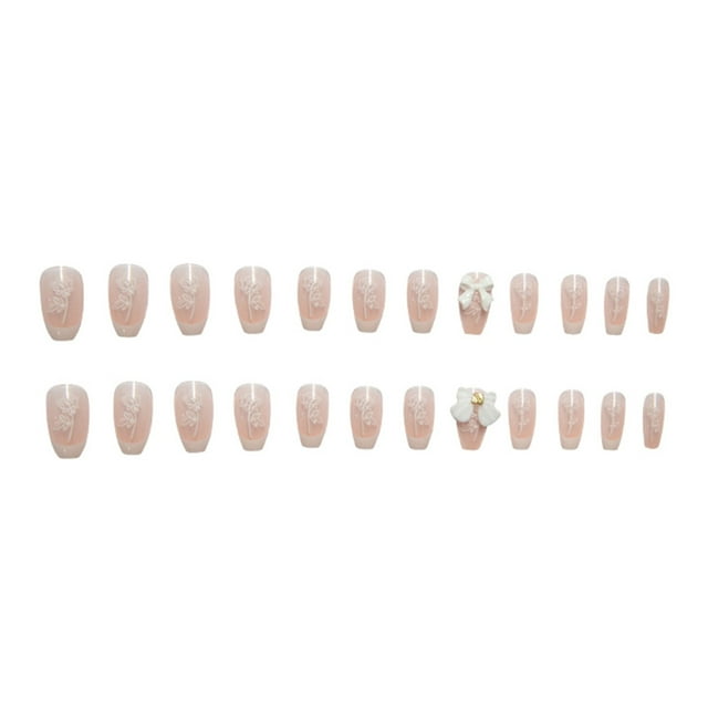 On Nails French Heart And Bowknot Pattern ,3DFake Nails With Design