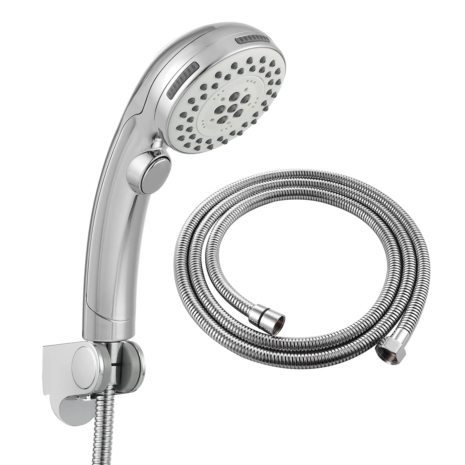 On/Off Shower Head RV ABS,High Pressure 5 Setting Hand Held Shower Head with Hose and Holder,Chrome
