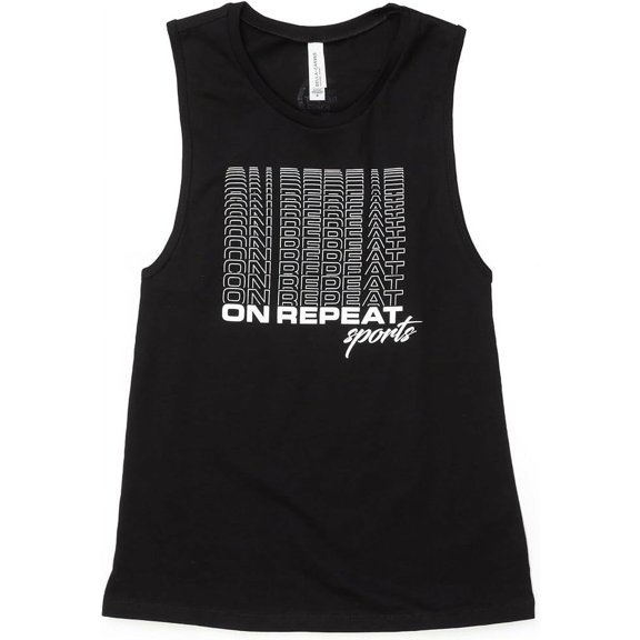 On Repeat Sports Ladies Premium Workout Muscle Tank Top - Black - Large