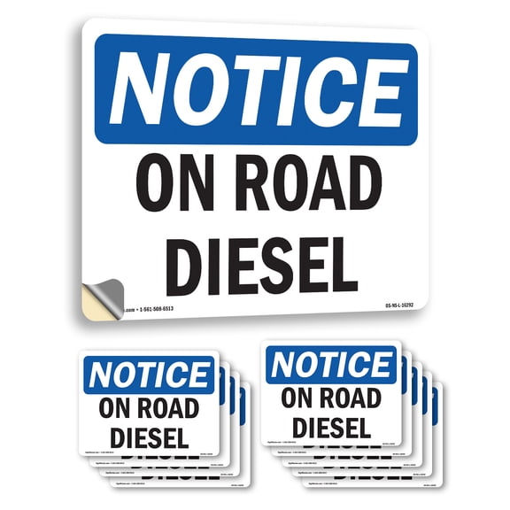 On Road Diesel OSHA Notice Vinyl Decal Label 10 Inch x 7 Inch - 10 Pack
