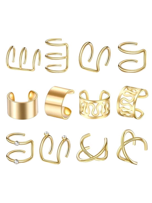 On Sale!12 Pcs Men Women Ear Cuff Wrap Earrings Set No Piercing Clip Cartilage Ear Clips Jewelry