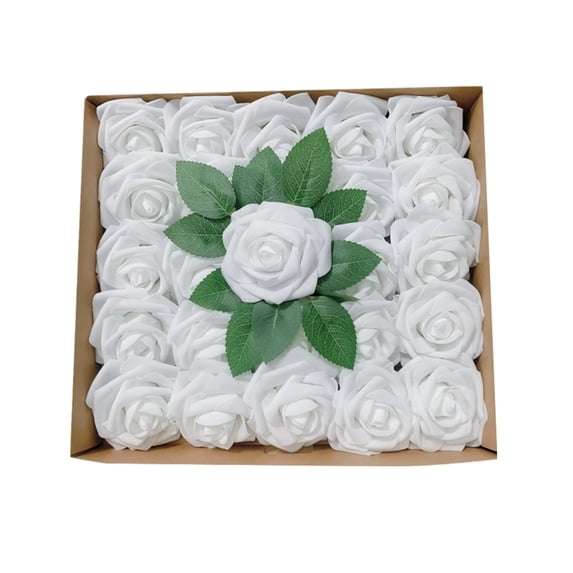 On Sale!25-Count Artificial Foam Roses with Stems and Leaves, Lifelike Fake Flowers for DIY Wedding Bouquets and Home Decor