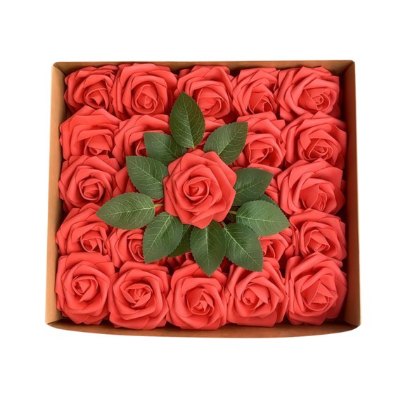 On Sale!25-Count Artificial Foam Roses with Stems and Leaves, Lifelike Fake Flowers for DIY Wedding Bouquets and Home Decor