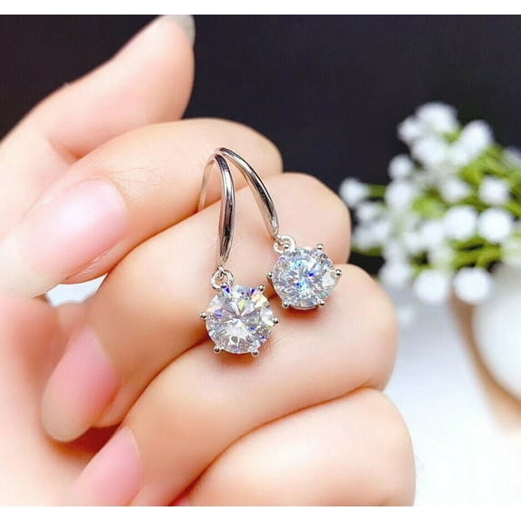 On Sale Gorgeous Moissanite Dangle & Drop Earring | 1ct+1ct ,D color Round Cut Stones Sterling Silver Earring Best Gift for Her