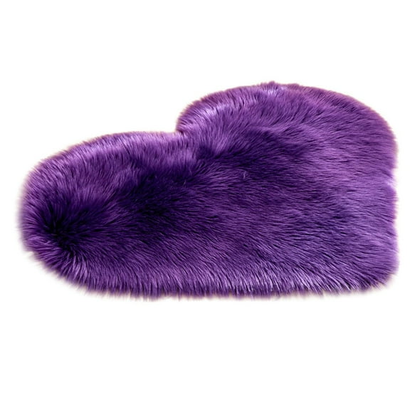 Woahu Wool Imitation Sheepskin Rugs Faux Fur Non Slip Bedroom Shaggy Carpet Mats One Heart-Shaped Carpet