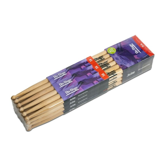 On-Stage Maple 5A Wood Tip Drumsticks, 12 Pairs