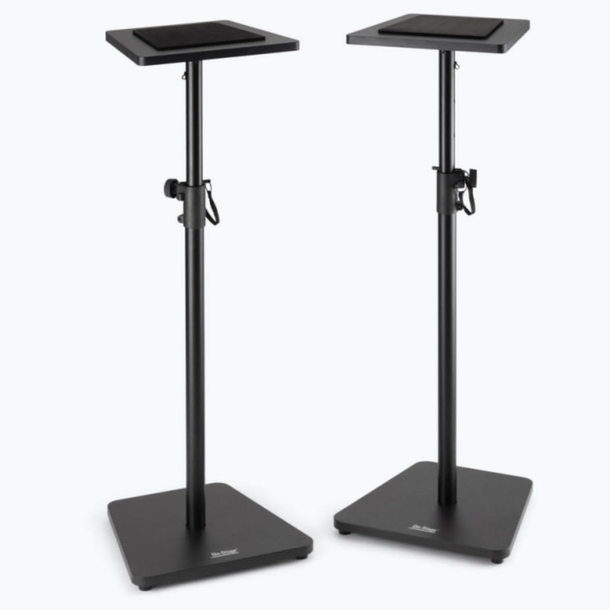 Adjustable Black Steel and Wood Studio Monitor Stands, Pair