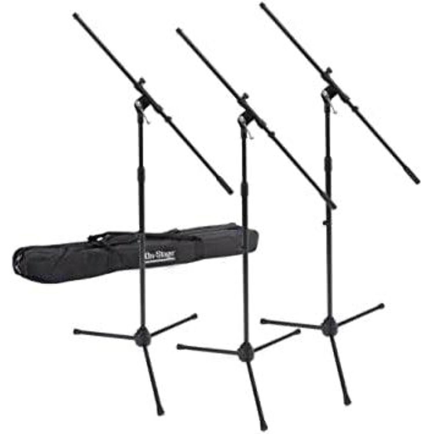 On-Stage Three Euro Boom Mic Stands with Bag