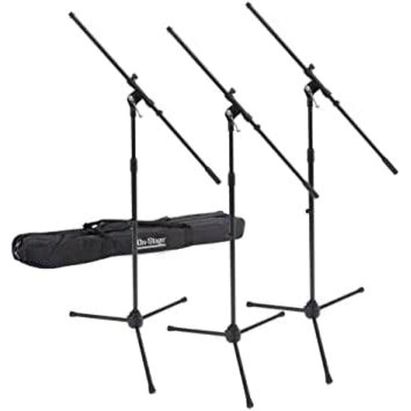 On-Stage Three Euro Boom Mic Stands with Bag