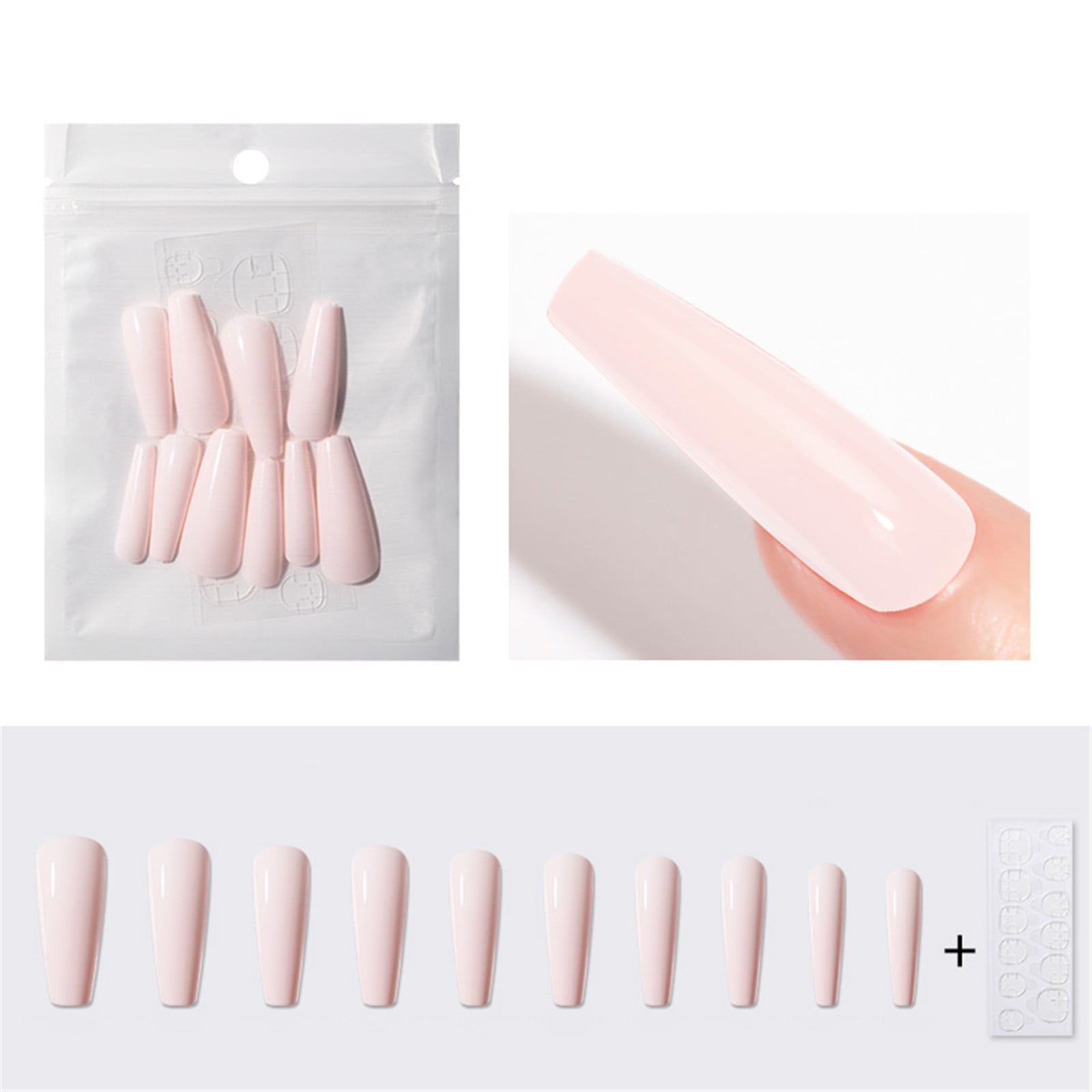 On Stickers Double Coffin 10Pcs Press Nail False Glossy Long Nails